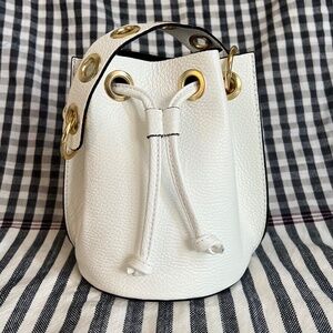 Genuine Leather White Crossbody Bucket Bag with Top Handle Made in Italy